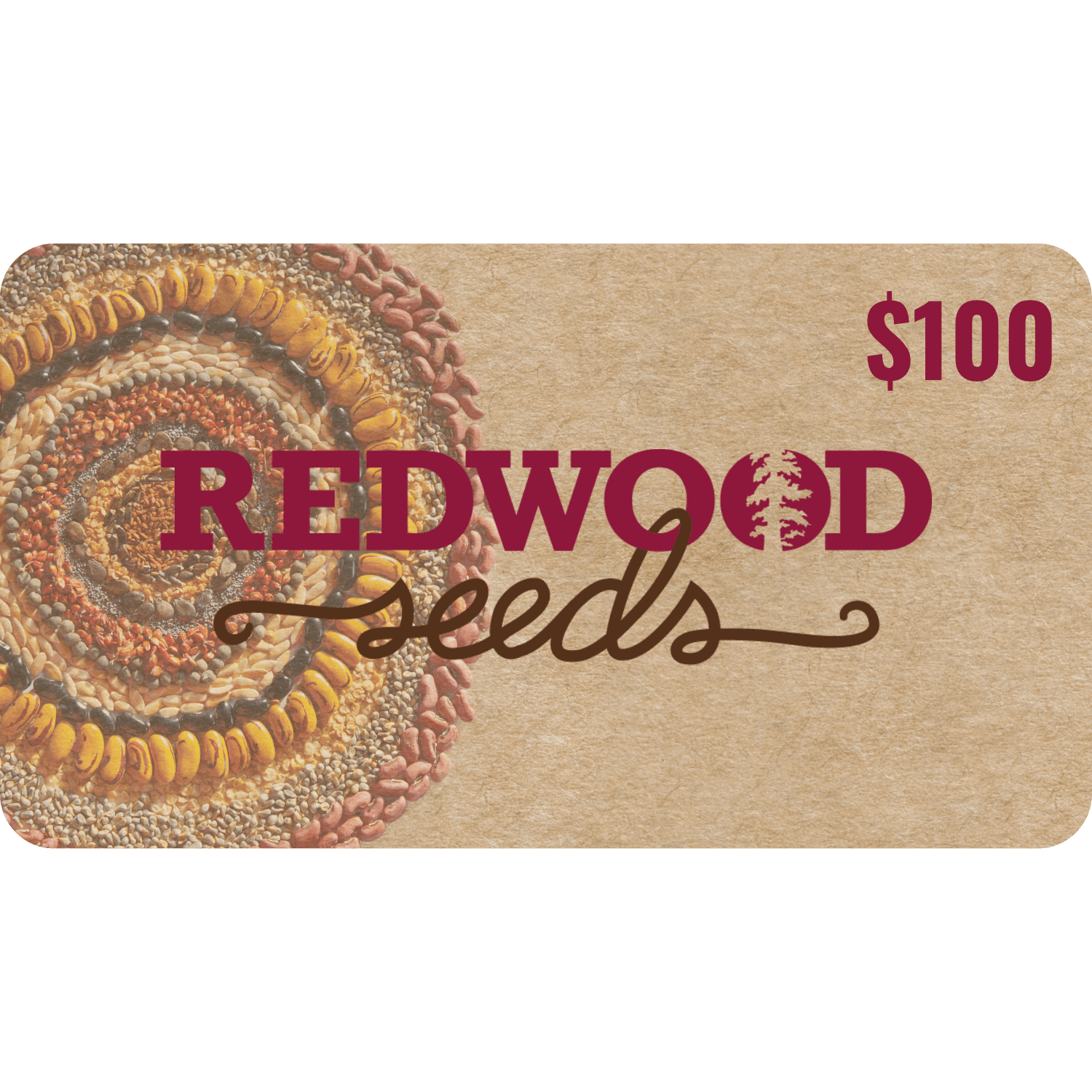 Redwood Seeds $100 gift card with seed design