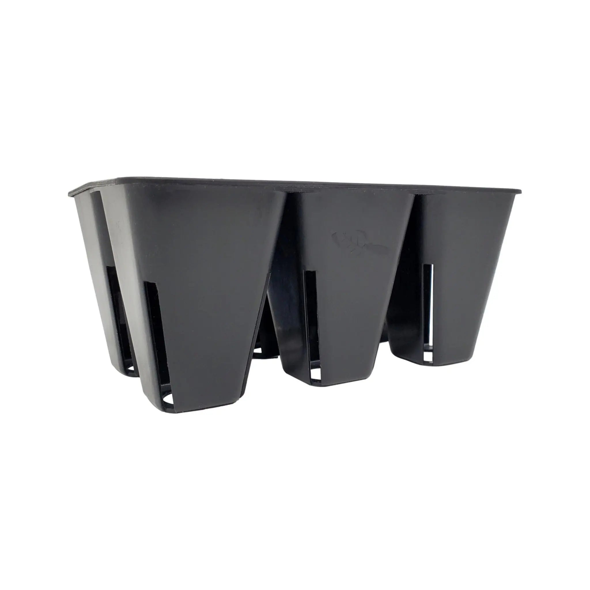 Black plastic seed tray on a white background 