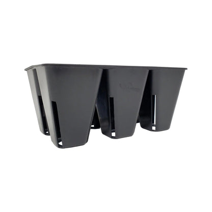 Black plastic seed tray on a white background 