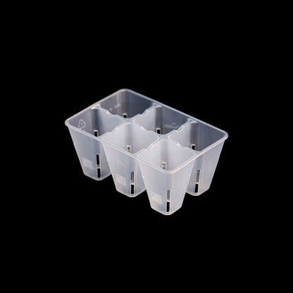 Clear plastic seed tray with compartments on a black background 