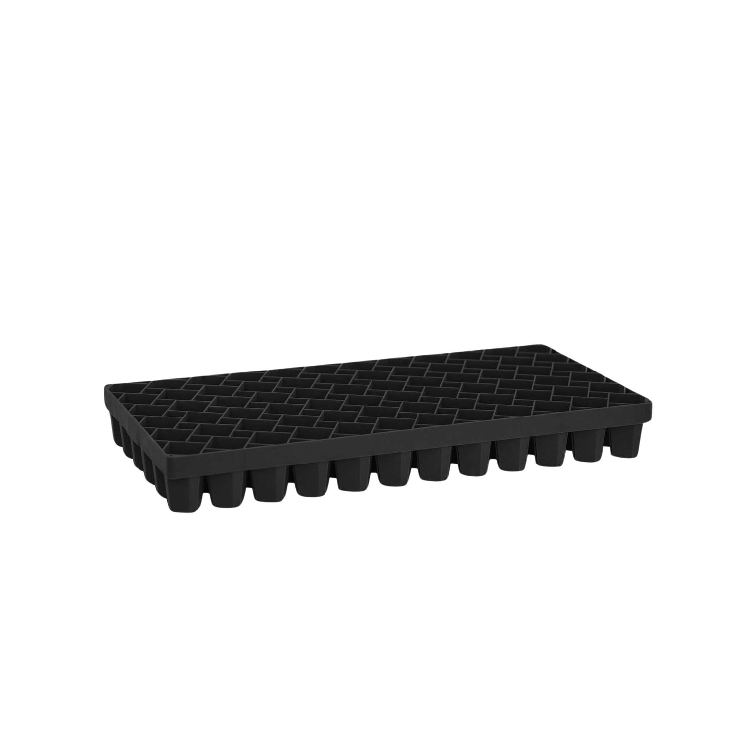 Black plastic seed tray on a white background 