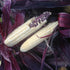 Two ears of martian jewels sweet corn with purple leaves