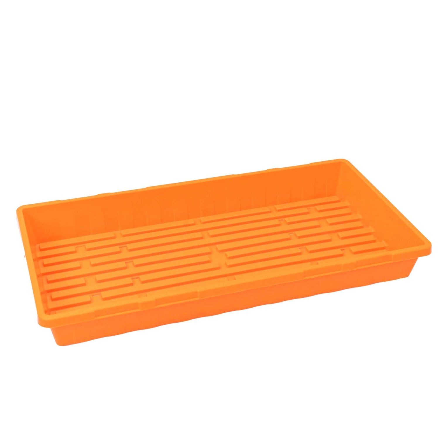 Orange plastic tray with ridges on a white background 