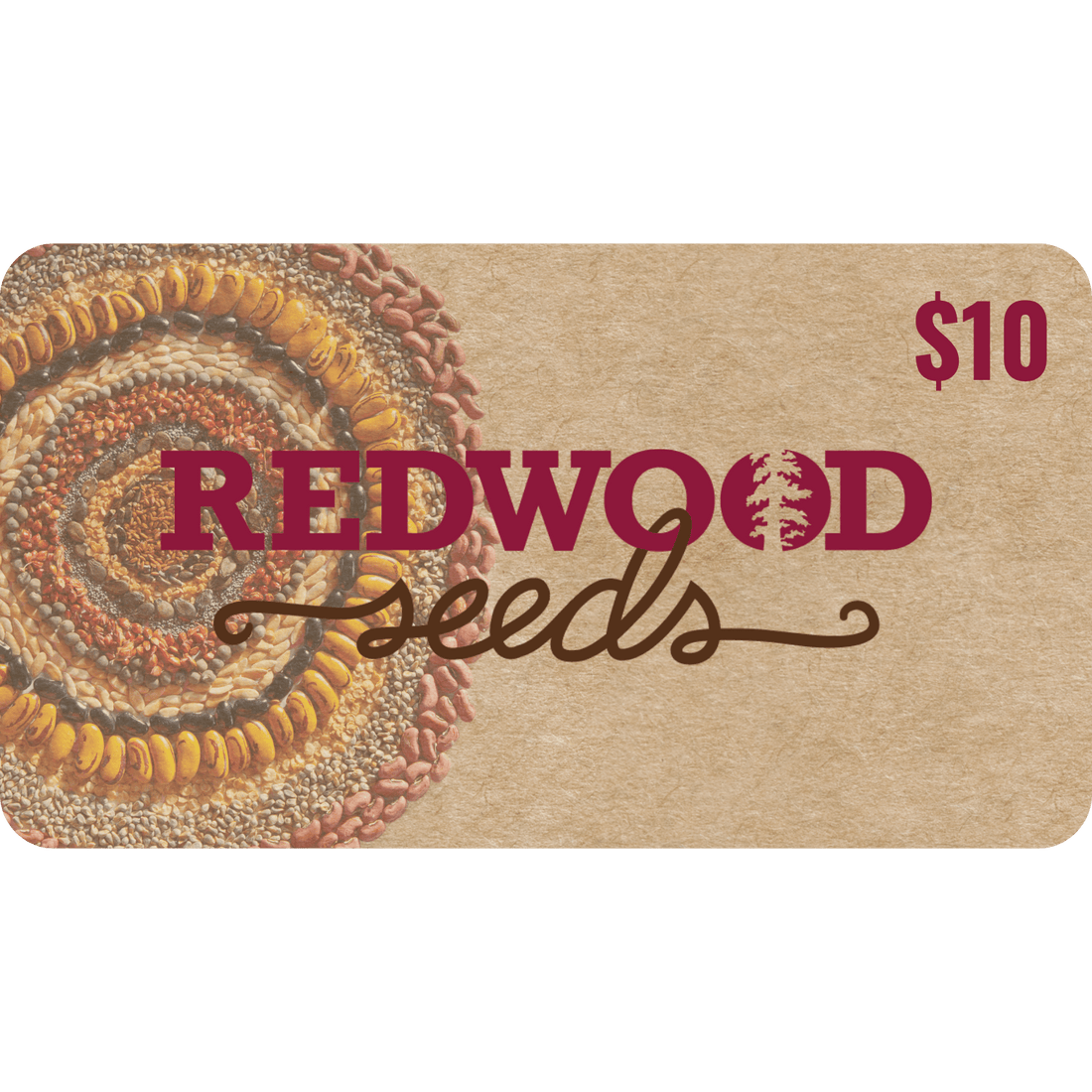 Redwood Seeds $10 gift card with a textured design